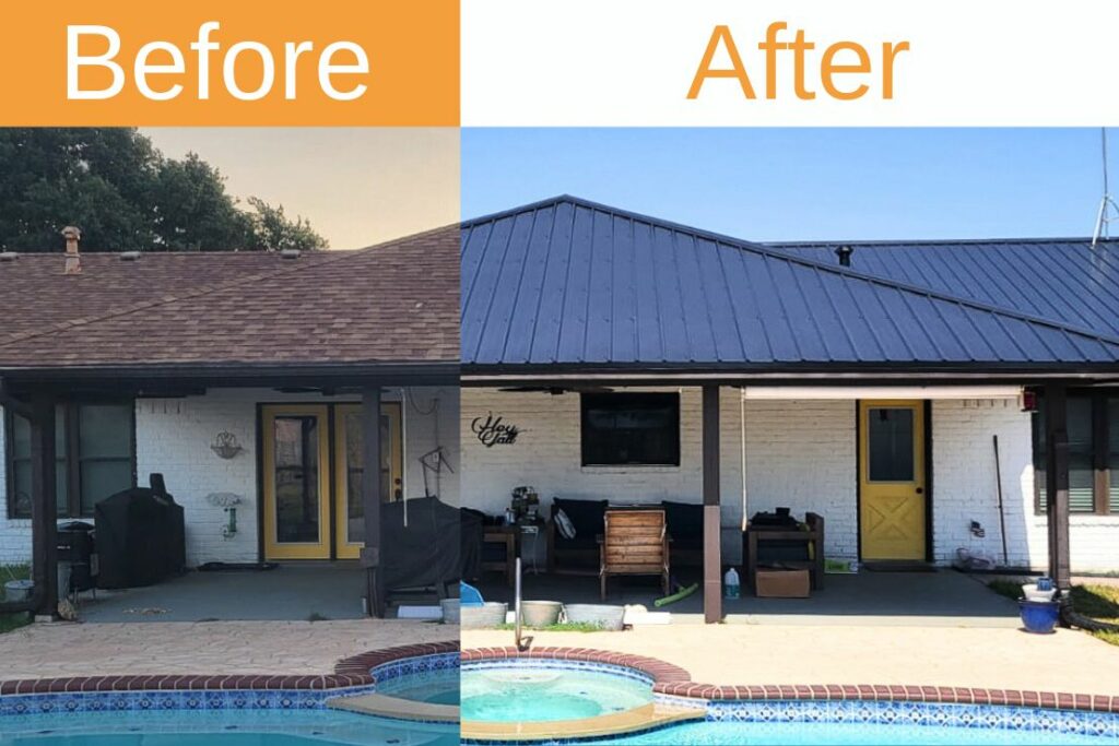 shingle to metal roof before and after